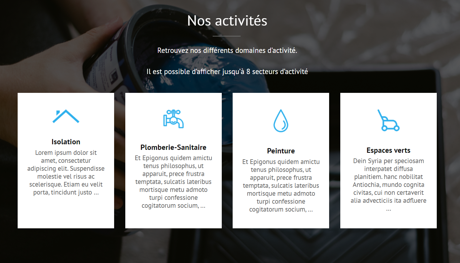 Page d'Accueil site démo pour artisans, section activité